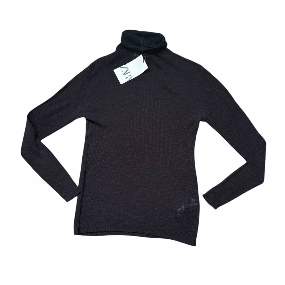 NWT Zara See Through Turtle Neck Ribbed Knit Top Small